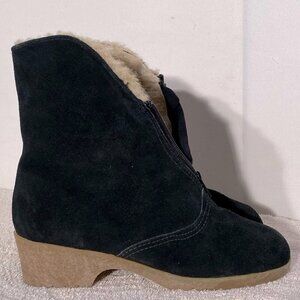 Tender Tootsies Toe Warmers Black Suede Booties With Warm Lining Front Zip 7.5